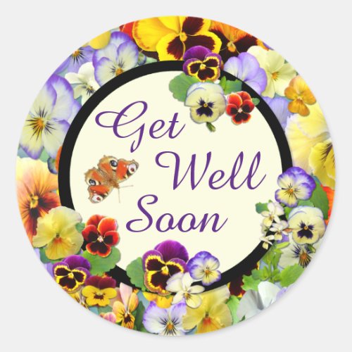 Get Well Pansy Design  Get Well Soon Classic Round Sticker