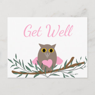Get Well Pink Owl Postcard