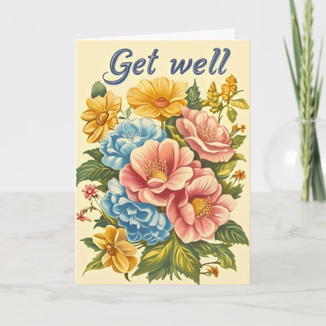 Get Well Retro Flowers Holiday Card (Front)