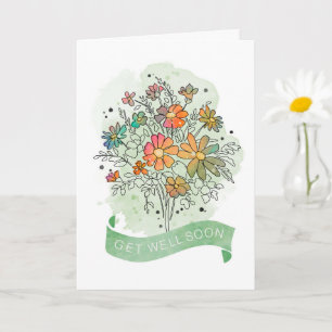Get Well Sketchy Watercolor Floral Bouquet Card