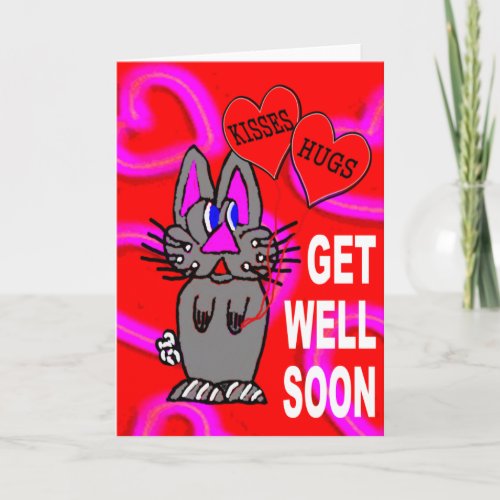 Get Well Soon Adorable Bunny with Hugs and Kisses Card