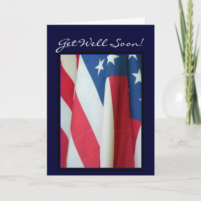 Get Well Soon American flag greeting card (Front)
