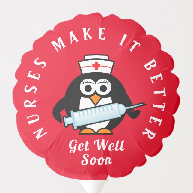 Get well soon balloon with funny penguin nurse (Back)
