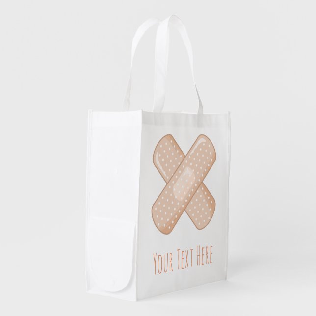 Get Well Soon Bandaid (Nurse Care Crossed Plaster) Grocery Bag (Front Side)