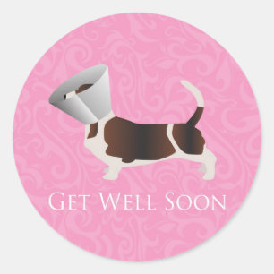 Get Well Soon - Basset Hound Female Classic Round Sticker