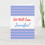 [ Thumbnail: Get Well Soon; Blue and Pink Diamond Shape Pattern Card ]