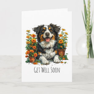 Get Well Soon Border Collie In Flowers Card