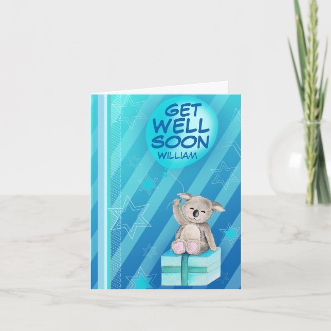 Get well soon boy named Koala Card Blue (Front)