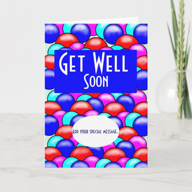 Get well soon bright coloured balloons add message card (Front)