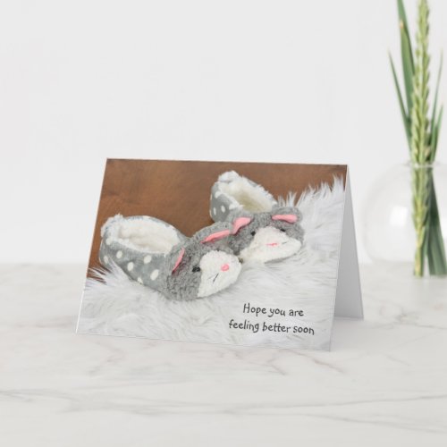 get well soon bunny slippers on fur card