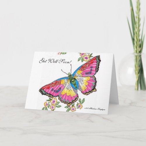 Get Well Soon Butterfly and Flowers Card