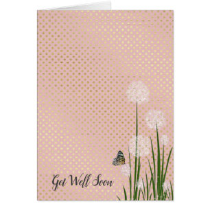 Get Well Soon butterfly on puff flower Cards