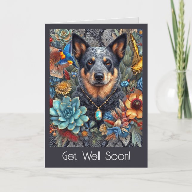 Get Well Soon Card Aussie Cattle Dog Hugs and Love (Front)