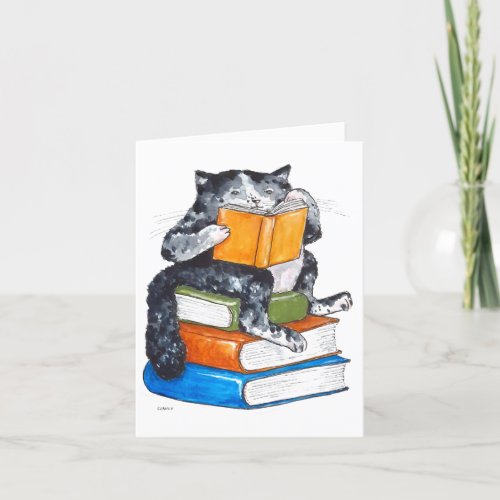 Get Well Soon card _ cat with books