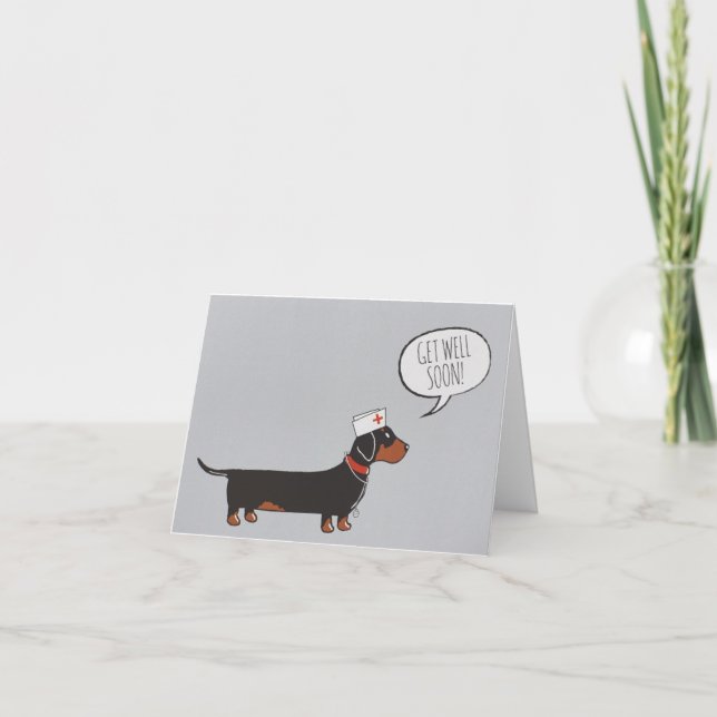 Get Well Soon Card - Dachshund in Nurses Outfit (Front)