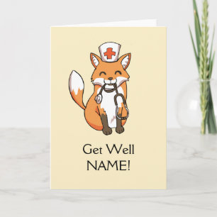 Get Well Soon Card Fox Nurse Personalised Template