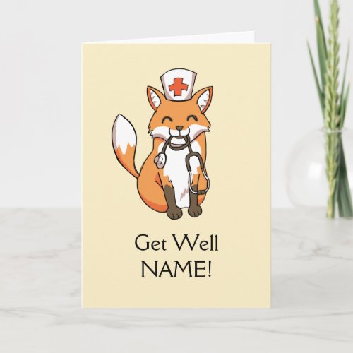 Get Well Soon Card Fox Nurse Personalised Template