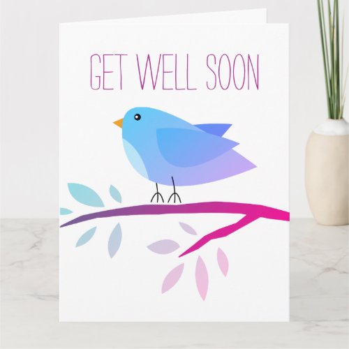 Get Well Soon card with cute bird illustration