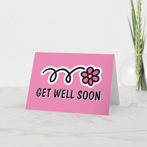 Get well soon card with cute pink flower design