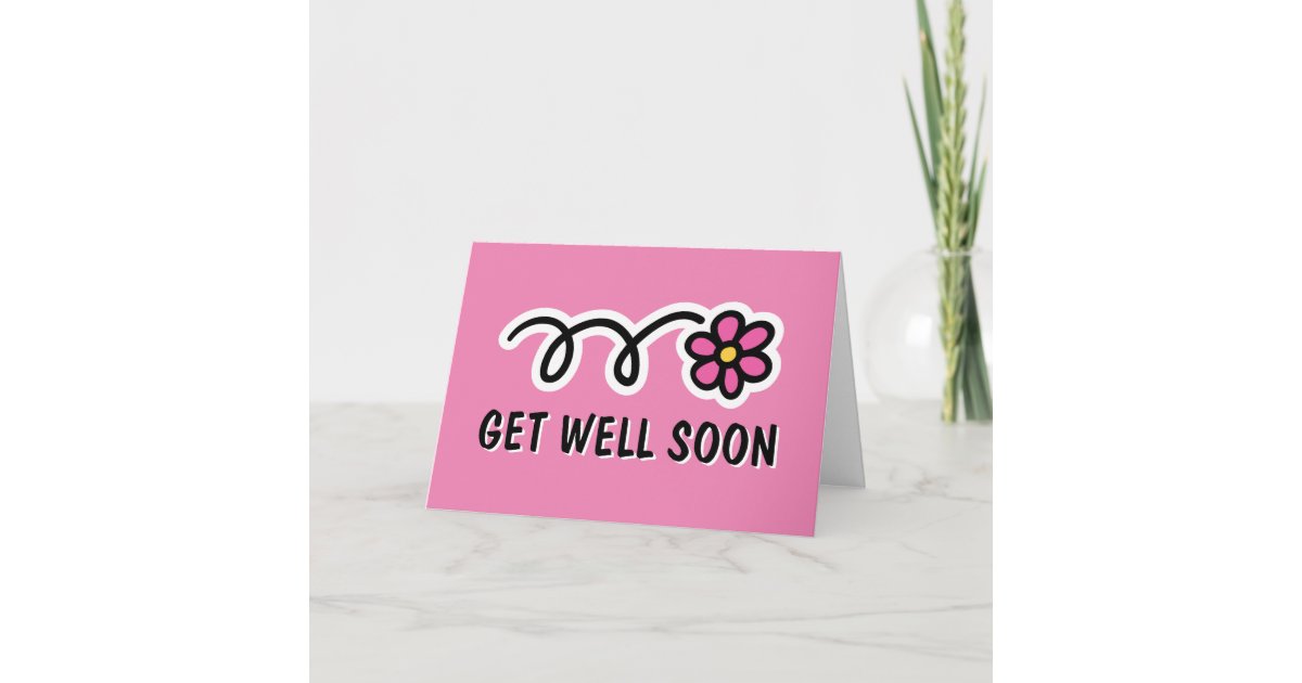 Get well soon card with cute pink flower design | Zazzle