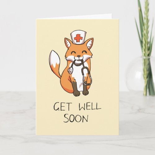 Get Well Soon Card with Fox Nurse