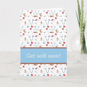 Get well soon card with medical equipment pattern