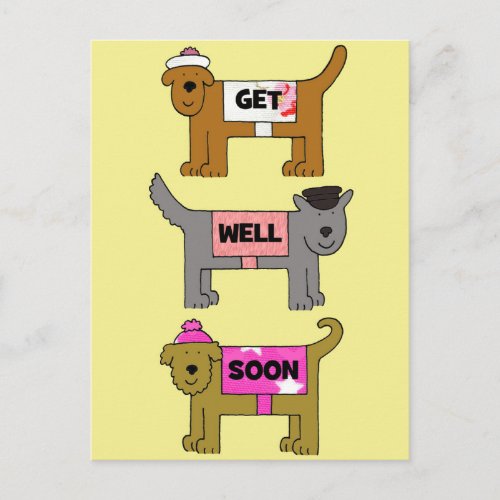 Get Well Soon Cartoon Dogs in Clothes Postcard
