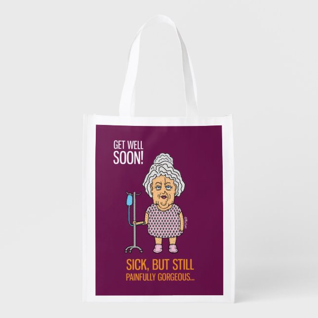 Get well soon cartoon funny elderly grocery bag (Front)