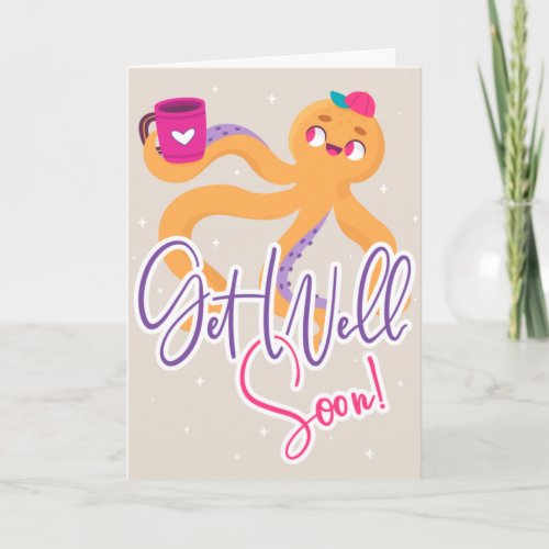 Get Well Soon Cartoon Octopus Greeting Card