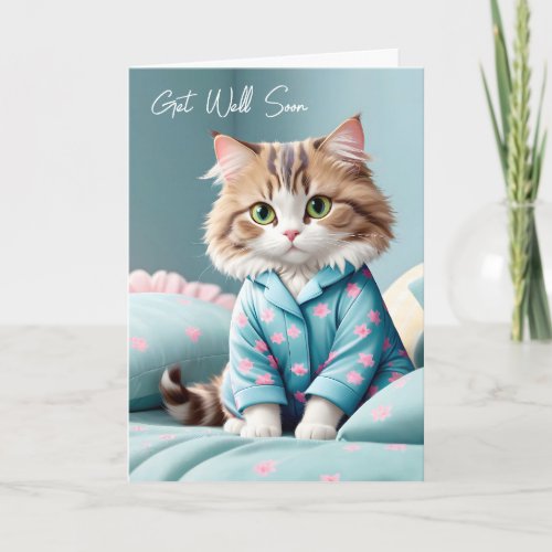 Get Well Soon Cat In Pajamas Card