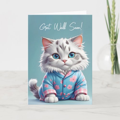 Get Well Soon Cat In Pajamas Card