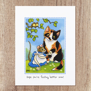 Get Well Soon Cat Mouse Custom Postcard