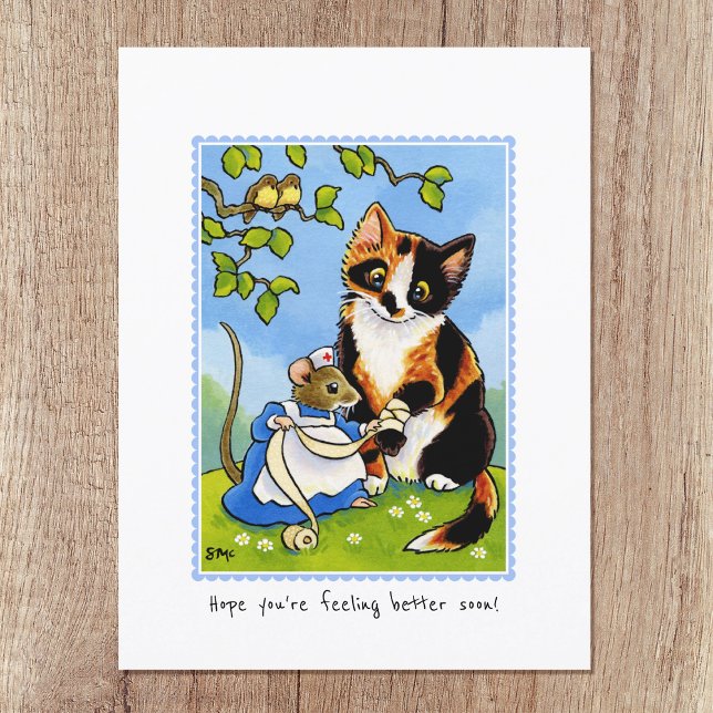 Get Well Soon Cat Mouse Custom Postcard (Creator Uploaded)