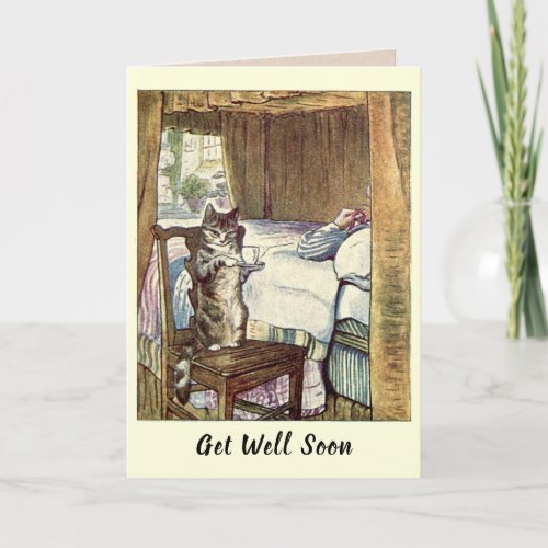 Get Well Soon Cat Serving Tea Card