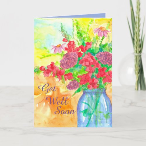 Get Well Soon Cheerful Watercolor Flowers Card