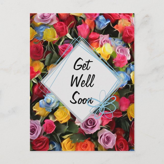Get Well Soon Colorful Flowers Postcard (Front)