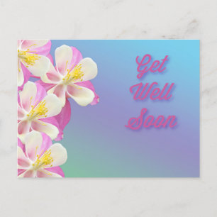 Get Well Soon Columbine Flower Pink & White Postcard