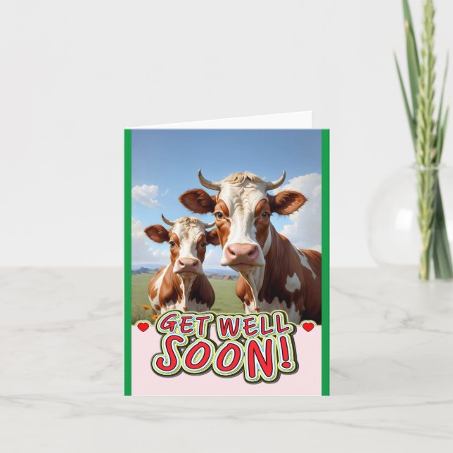 get well soon cows letterpress thank you card (Front)