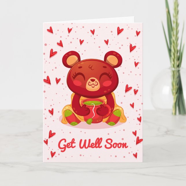 Get Well Soon Cute Bear Greeting Card (Front)