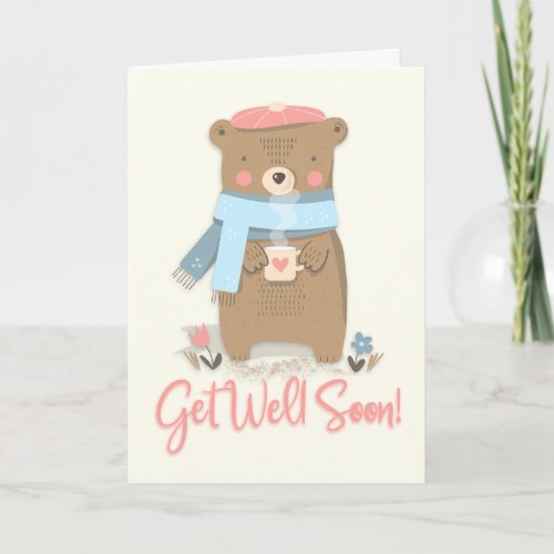 Get Well Soon Cute Bear in Scarf Greeting Card