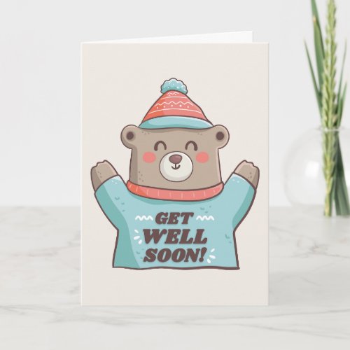 Get Well Soon Cute Bear in Winter Greeting Card