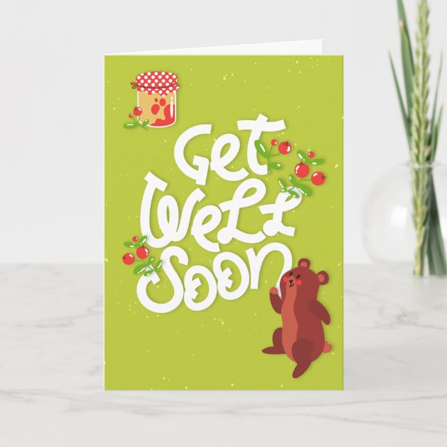 Get Well Soon Cute Bear with Jam Greeting Card (Front)