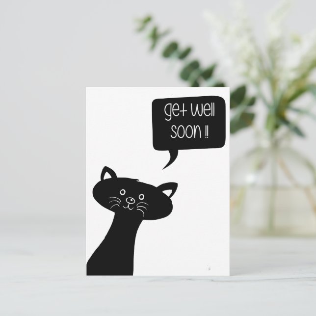 Get well soon! Cute Black Cat Postcard (Standing Front)