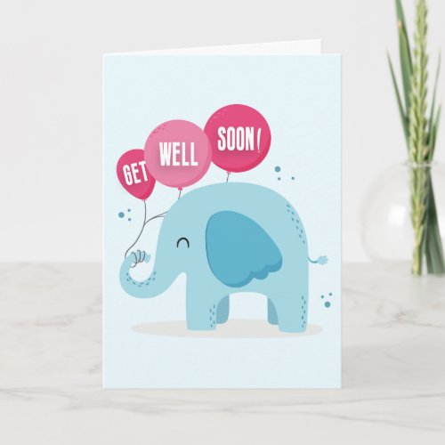 Get Well Soon Cute Blue Elephant Greeting Card