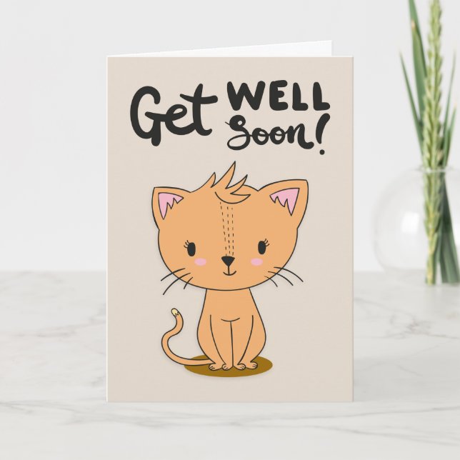 Get Well Soon Cute Cartoon Cat Greeting Card (Front)