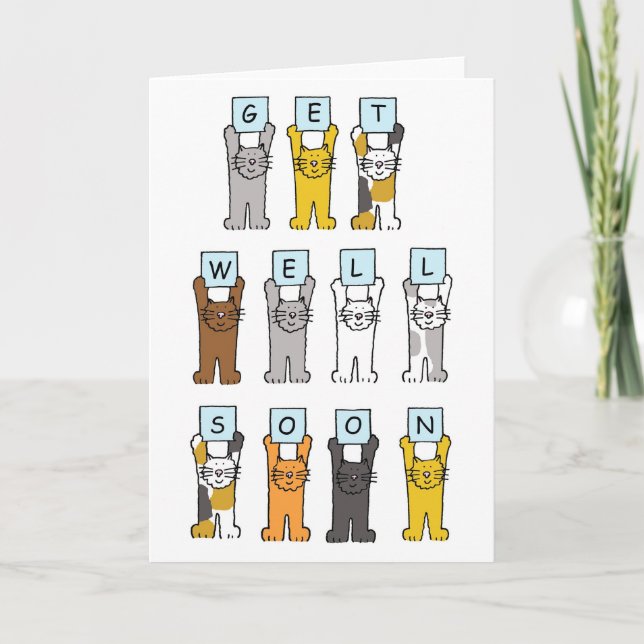 Get Well Soon Cute Cartoon Cats Card (Front)