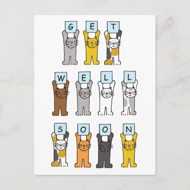 Get Well Soon Cute Cartoon Cats Postcard (Front)