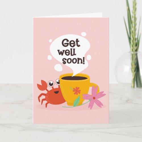 Get Well Soon Cute Cartoon Crab Greeting Card