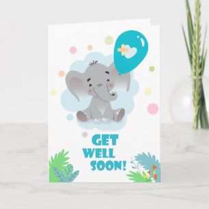 Get Well Soon Cute Cartoon Elephant Greeting Card