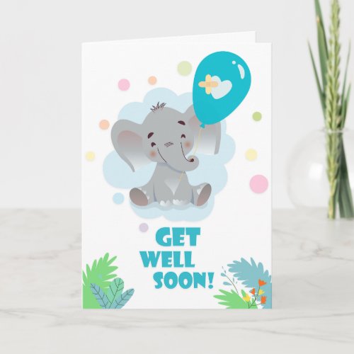 Get Well Soon Cute Cartoon Elephant Greeting Card